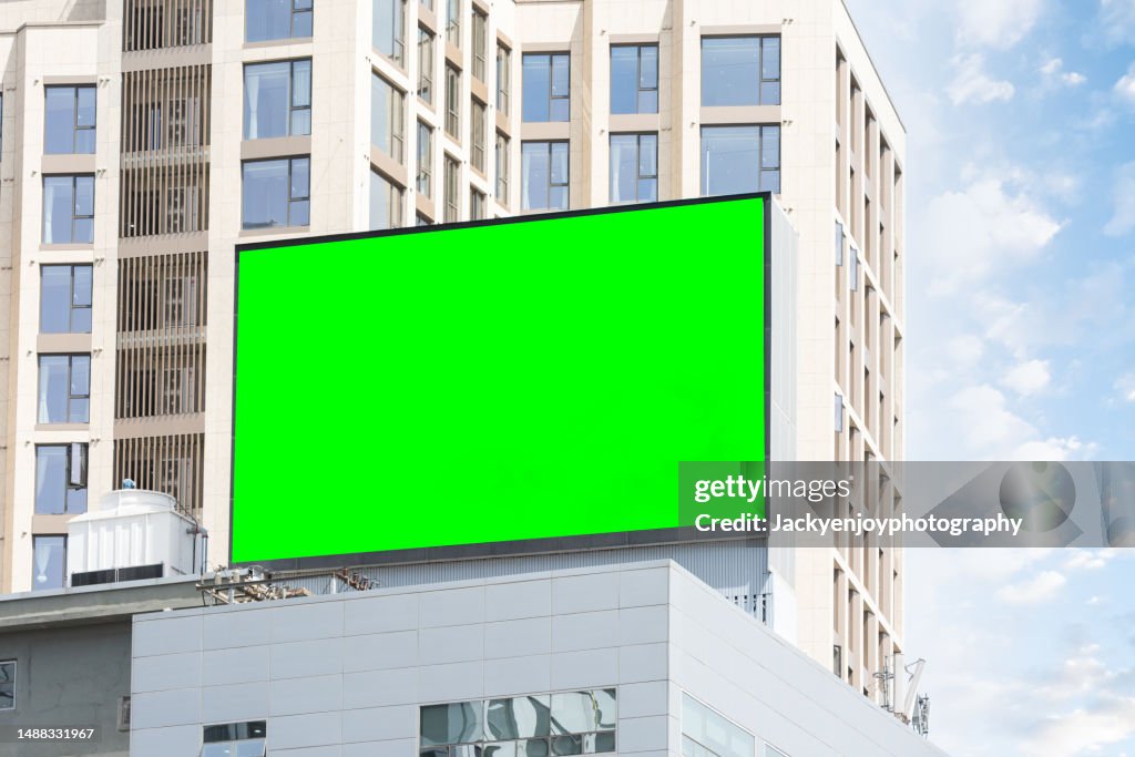 Blank electronic advertising screen on front office buildings