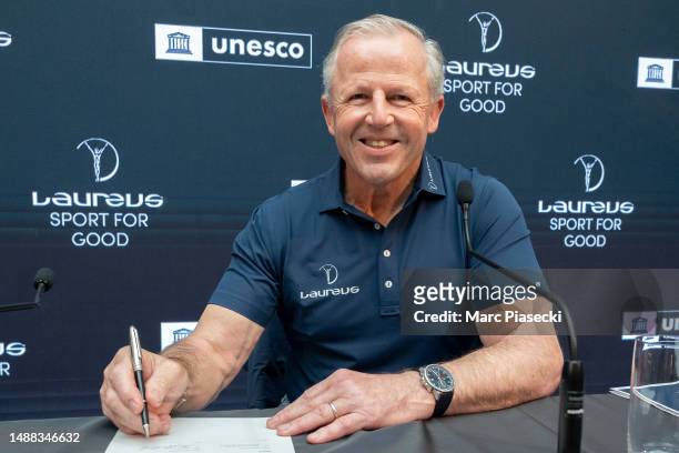 Sean Fitzpatrick attends the Laureus & UNESCO Mou signing ahead of the 2023 Laureus World Sport Awards Paris at Salles des Tirages on May 08, 2023 in...