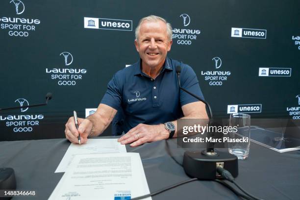 Sean Fitzpatrick attends the Laureus & UNESCO Mou signing ahead of the 2023 Laureus World Sport Awards Paris at Salles des Tirages on May 08, 2023 in...