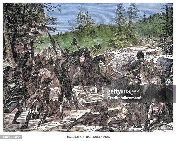 old engraved illustration of the battle of hohenlinden was fought on 3 december 1800 during the french revolutionary wars - soldier coming home stock pictures, royalty-free photos & images