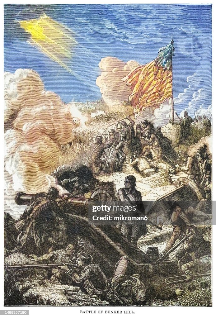 Engraved illustration of the Battle of Bunker Hill, 1775