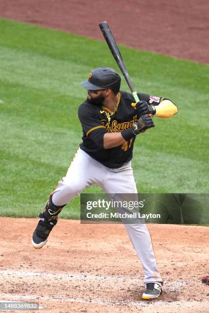 Carlos Santana of the Pittsburgh Pirates prepares for a pitch during a baseball game against the Washington Nationals at Nationals Park on April 30,...