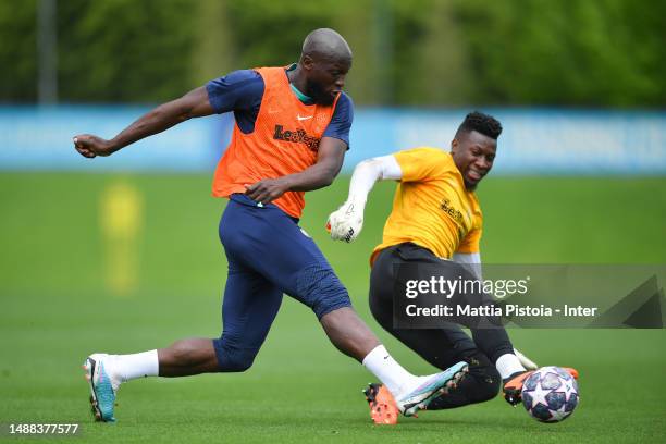 Romelu Lukaku of FC Internazionale trains during the FC Internazionale training session at the club's training ground Suning Training Center at...