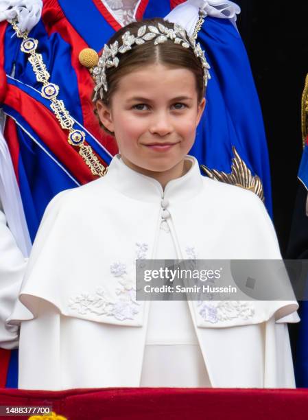 Princess Charlotte of Wales on the balcony of Buckingham Palace following the Coronation of King Charles III and Queen Camilla on May 06, 2023 in...