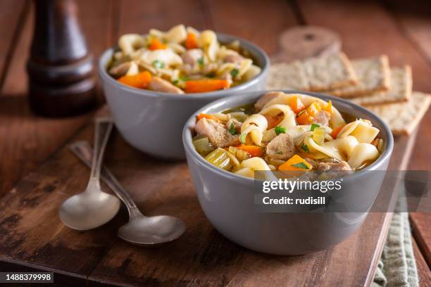 sopa de pollo con fideos - sopa de pollo con fideos fotografías e imágenes de stock