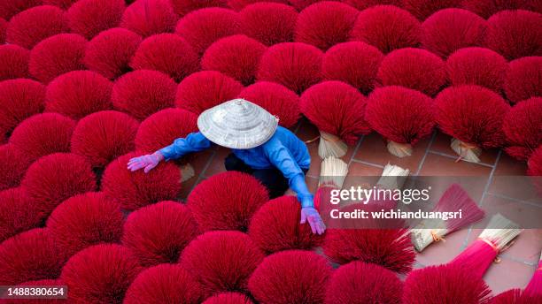drying incense stick in vietnam - sa pa stock pictures, royalty-free photos & images