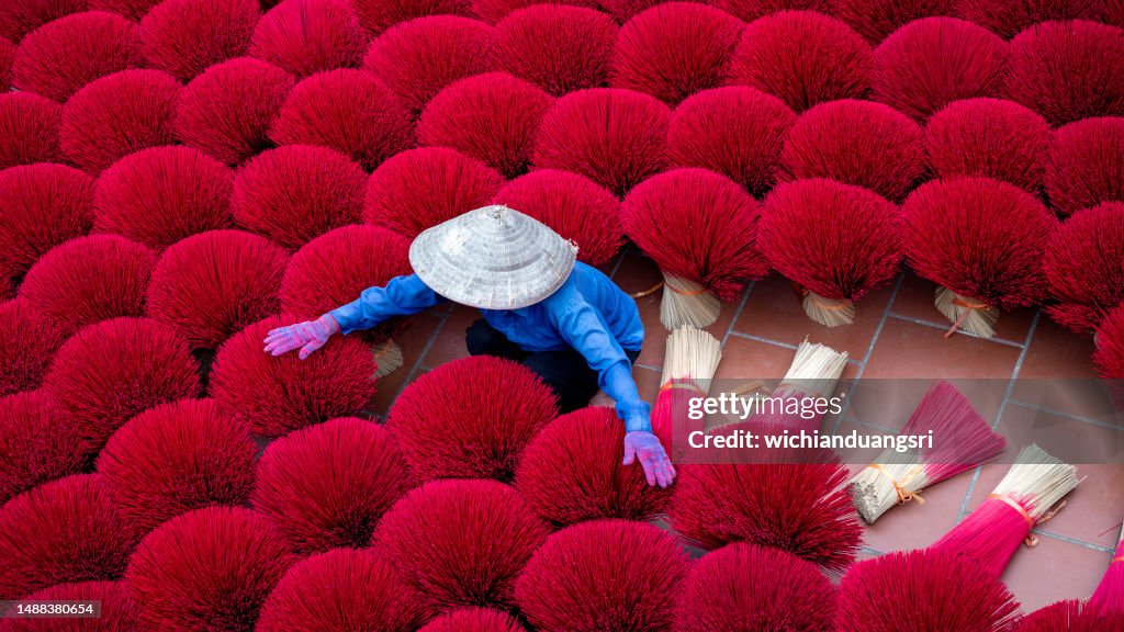 Drying incense stick in vietnam