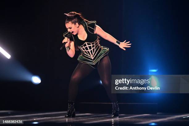 Alessandra, representative for Norway, performs during the first dress rehearsal for Semi Final 1 of the Eurovision Song Contest 2023 at M&S Bank...