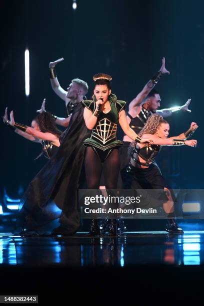 Alessandra, representative for Norway, performs during the first dress rehearsal for Semi Final 1 of the Eurovision Song Contest 2023 at M&S Bank...