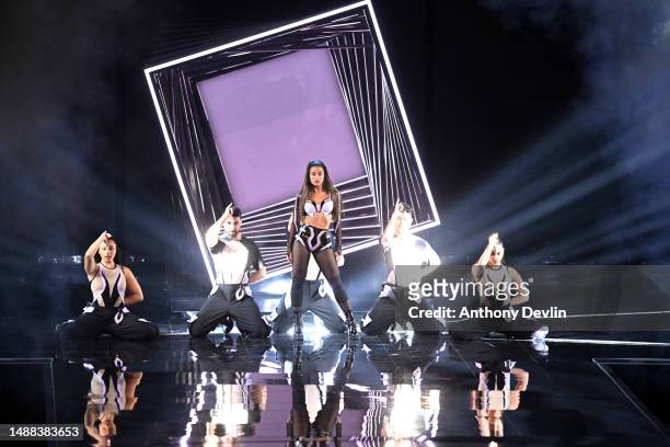 Noa Kirel, representative for Israel, performs during the first dress rehearsal for Semi Final 1 of the Eurovision Song Contest 2023 at M&S Bank...