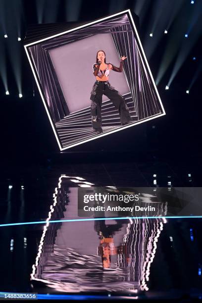 Noa Kirel, representative for Israel, performs during the first dress rehearsal for Semi Final 1 of the Eurovision Song Contest 2023 at M&S Bank...