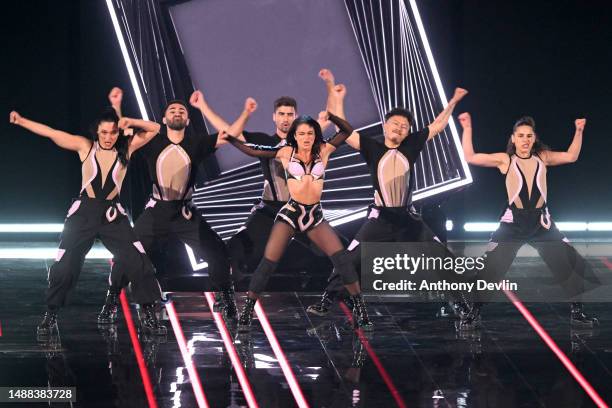 Noa Kirel, representative for Israel, performs during the first dress rehearsal for Semi Final 1 of the Eurovision Song Contest 2023 at M&S Bank...