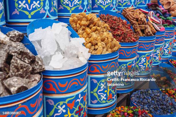 minerals and spices in the souks of marrakech - istanbul food stock pictures, royalty-free photos & images