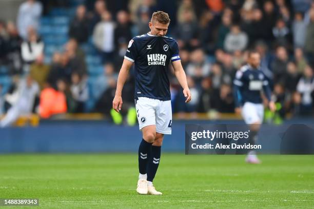 Shaun Hutchinson of Millwall looks dejected after their side's defeat to Blackburn Rovers during the Sky Bet Championship between Millwall and...