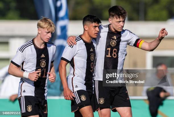 Dzenan Pejcinovic of Germany celebrates with teammates after scoring his team's second goal during the International Friendly match between Germany...