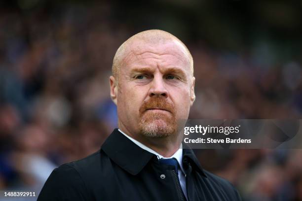 Sean Dyche, Manager of Everton, looks on prior to the Premier League match between Brighton & Hove Albion and Everton FC at American Express...