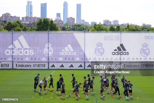 General view of the Real Madrid training session ahead of their UEFA Champions League semi-final first leg match against Manchester City FC at...