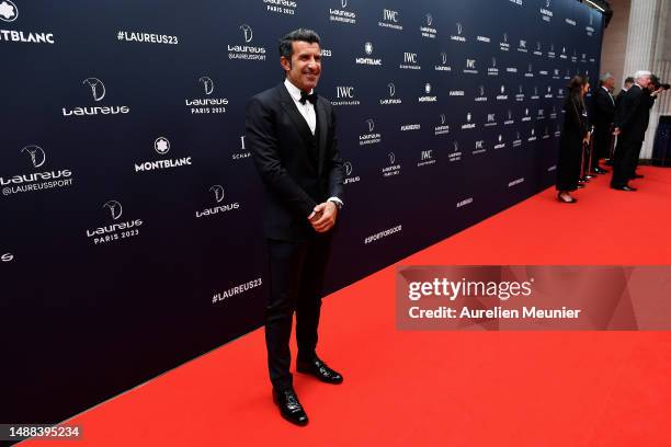 Laureus Academy Member Luis Figo arrives at the 2023 Laureus World Sport Awards Paris red carpet arrivals at Cour Vendome on May 08, 2023 in Paris,...