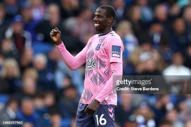 Abdoulaye Doucoure of Everton celebrates after scoring the team's second goal during the Premier League match between Brighton & Hove Albion and...
