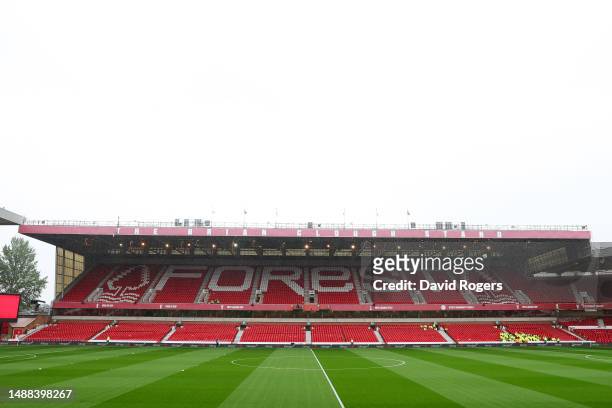 General view of the inside of the stadium prior to the Premier League match between Nottingham Forest and Southampton FC at City Ground on May 08,...