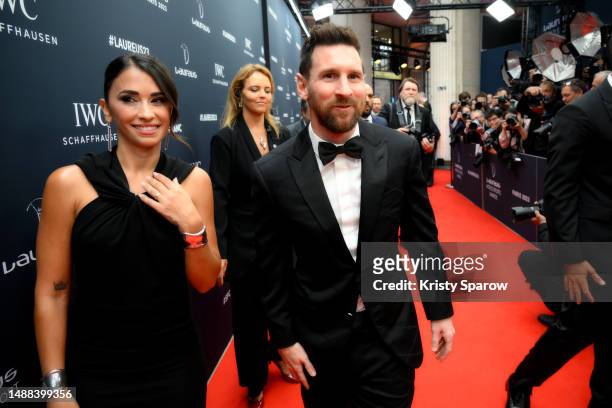 Laureus World Sportsman of the Year 2023 nominee Lionel Messi and wife Antonella Roccuzzo arrives at the 2023 Laureus World Sport Awards Paris red...