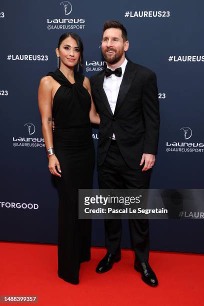 Laureus World Sportsman of the Year 2023 nominee Lionel Messi and wife Antonella Roccuzzo arrives at the 2023 Laureus World Sport Awards Paris red...