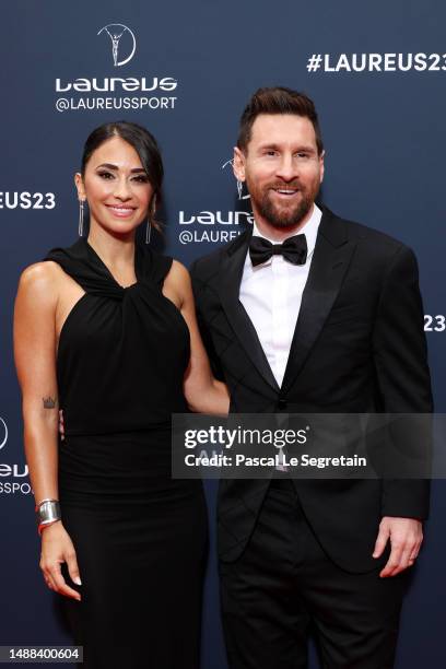 Laureus World Sportsman of the Year 2023 nominee Lionel Messi and wife Antonella Roccuzzo arrives at the 2023 Laureus World Sport Awards Paris red...