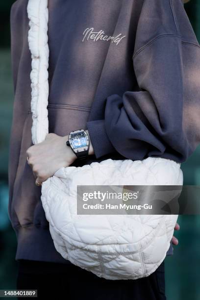 BamBam, bag detail, aka Kunpimook Bhuwakul of boy band GOT7 is seen on departure at Incheon International Airport on May 08, 2023 in Incheon, South...