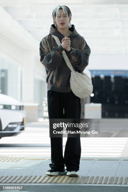 BamBam aka Kunpimook Bhuwakul of boy band GOT7 is seen on departure at Incheon International Airport on May 08, 2023 in Incheon, South Korea.