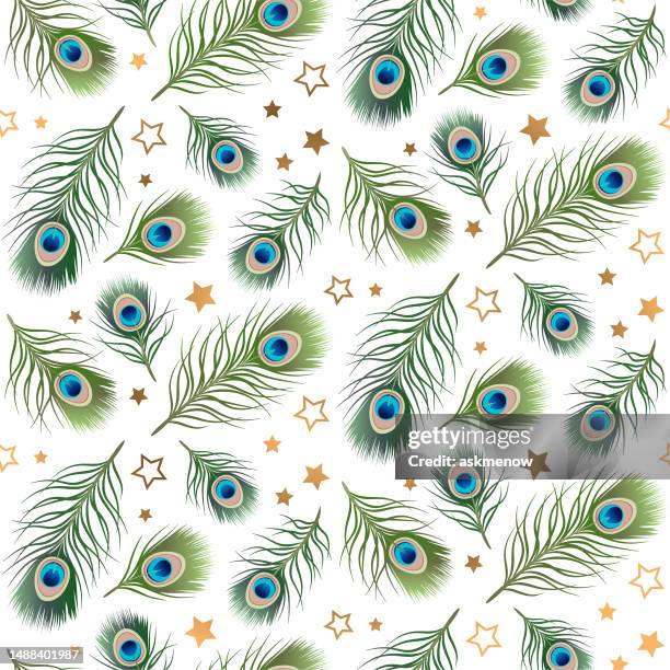peacock feathers pattern - art deco shapes stock illustrations