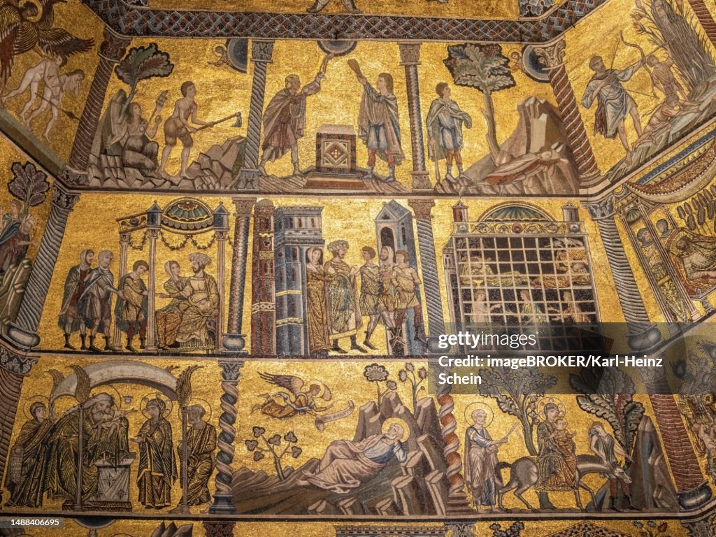 Medieval mosaics on the ceiling of the Baptistery, Florence Cathedral, Florence, Tuscany, Italy