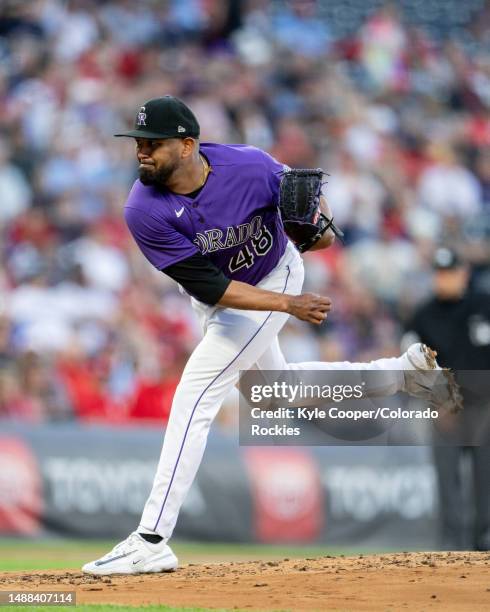 Germán Márquez of the Colorado Rockies delivers a pitch against the St. Louis Cardinals at Coors Field on April 10, 2023 in Denver, Colorado.