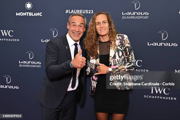 Laureus Academy Member Mike Horn and Laureus World Action Sportsperson of the year 2023 nominee Justine Dupont arrive at the 2023 Laureus World Sport...