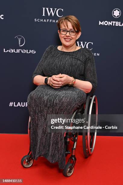 Laureus Academy Member Tanni Grey-Thompson arrives at the 2023 Laureus World Sport Awards at Cour Vendome on May 08, 2023 in Paris, France.