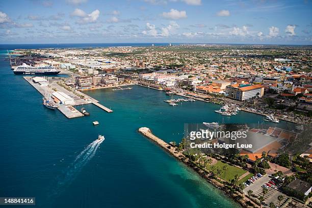 aerial of oranjestad harbour. - aruba bildbanksfoton och bilder