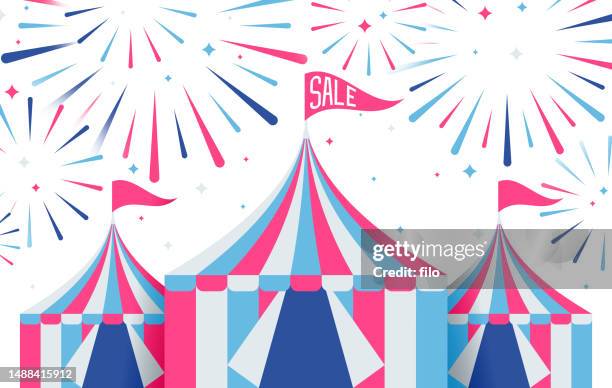 tent sale fireworks - marquee stock illustrations