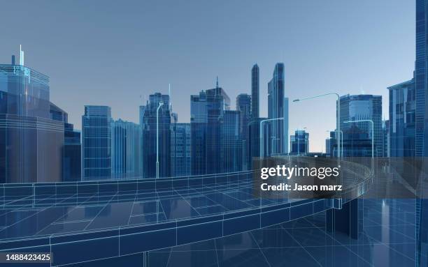 blue data 3d urban architecture - hologram city stock pictures, royalty-free photos & images