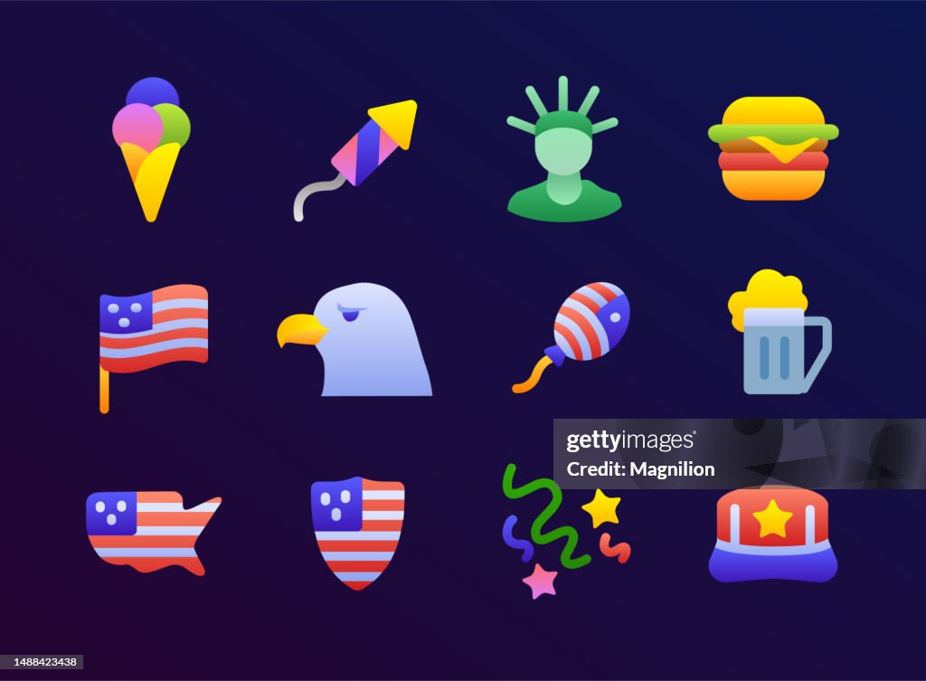 4th of July Independence Day Flat Gradient Icons Set