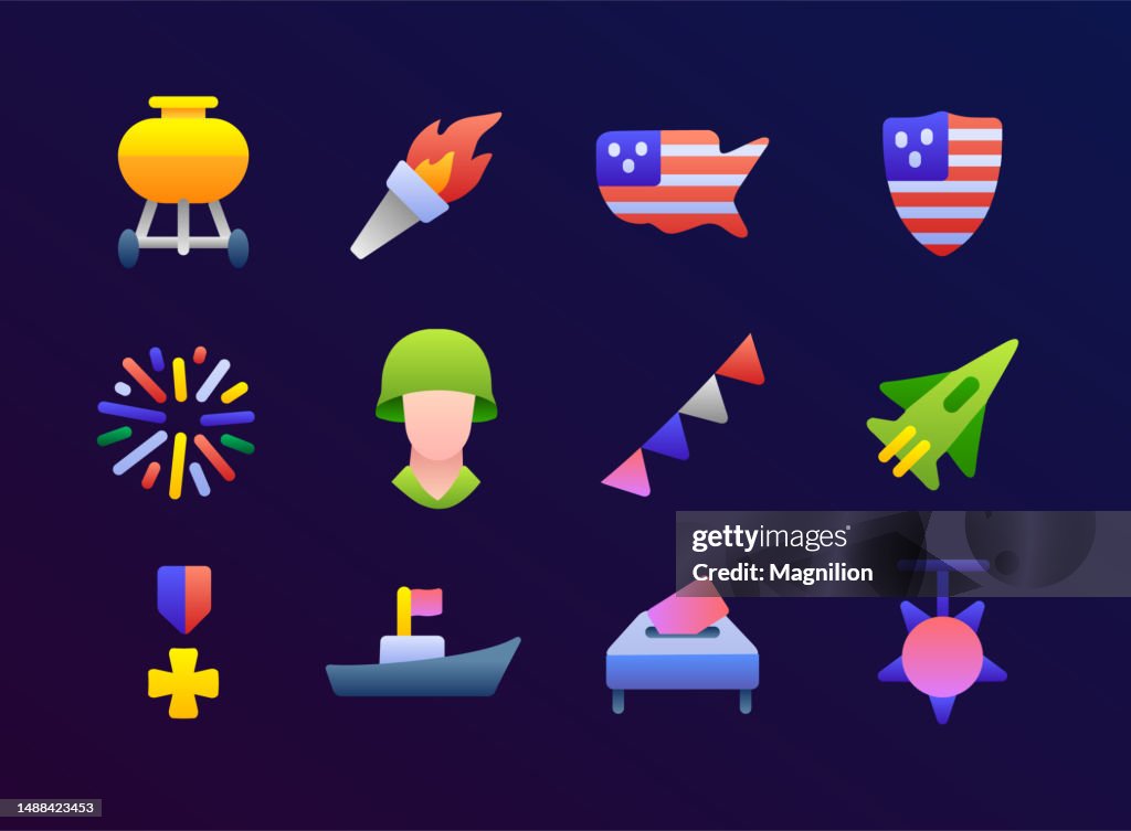 4th of July Independence Day Flat Gradient Icons Set