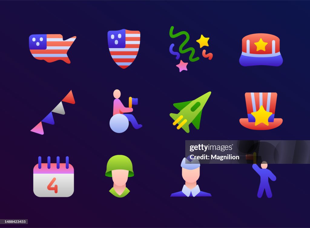 4th of July Independence Day Flat Gradient Icons Set