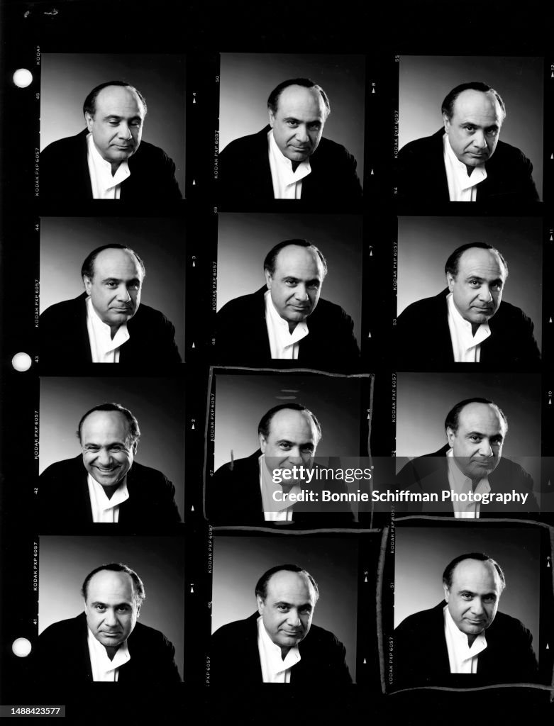 Danny De American actor and comedian Danny DeVito poses for a portrait with a ...