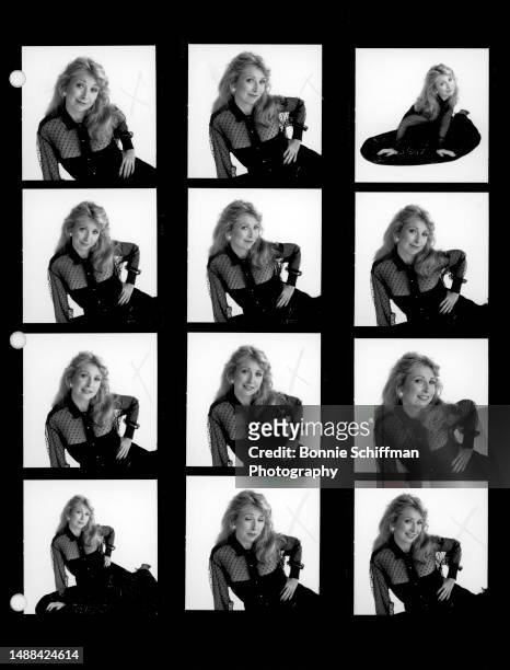 American actress Teri Garr poses for a portrait sitting on the ground with a black dress in these twelve images in Los Angeles, California, October...