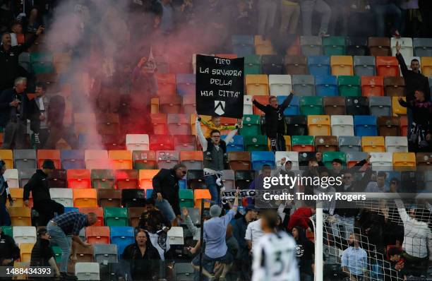 Some Udinese supporters enter the stadium late to make a point to the authorities during the Serie A match between Udinese Calcio and UC Sampdoria at...