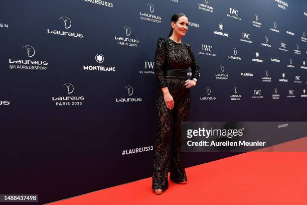 Kirsty Gallacher arrives at the 2023 Laureus World Sport Awards Paris red carpet arrivals at Cour Vendome on May 08, 2023 in Paris, France.