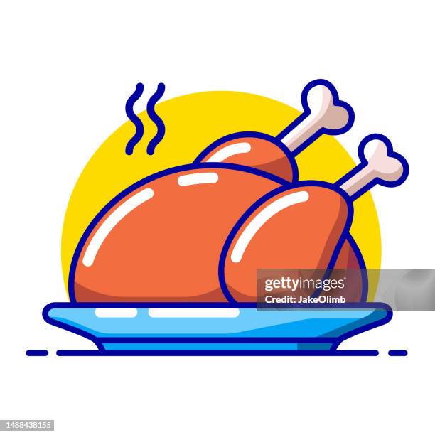 thanksgiving-truthahn-mahlzeit ikone linienkunst - turkey leg stock-grafiken, -clipart, -cartoons und -symbole
