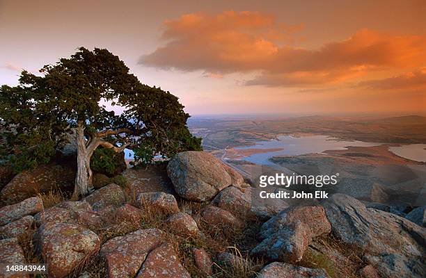 overview from summit of mt scott at sunset. - oklahoma stock pictures, royalty-free photos & images