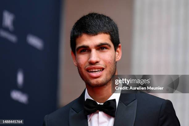 Carlos Alcaraz arrives at the 2023 Laureus World Sport Awards Paris red carpet arrivals at Cour Vendome on May 08, 2023 in Paris, France.