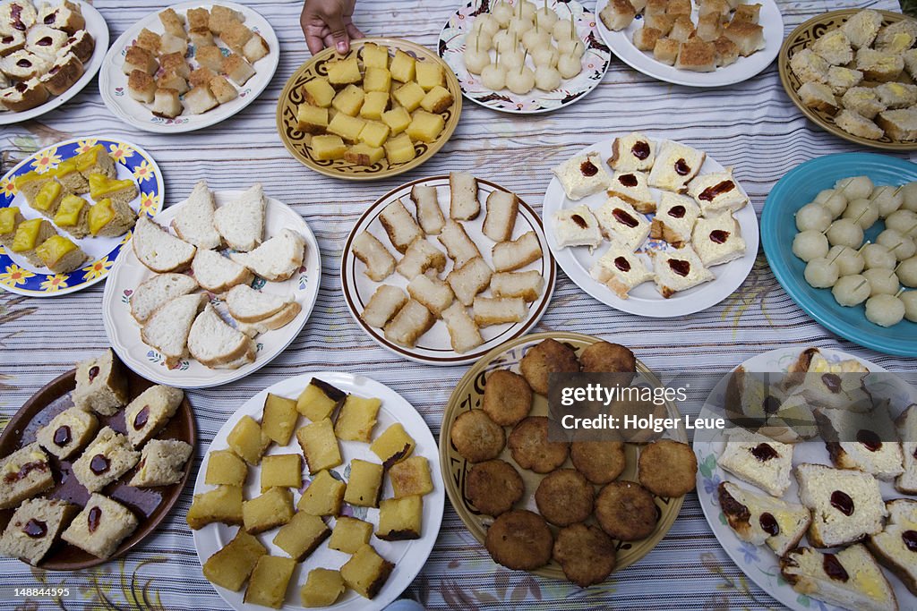 Cakes and sandwiches prepared for village visitors.