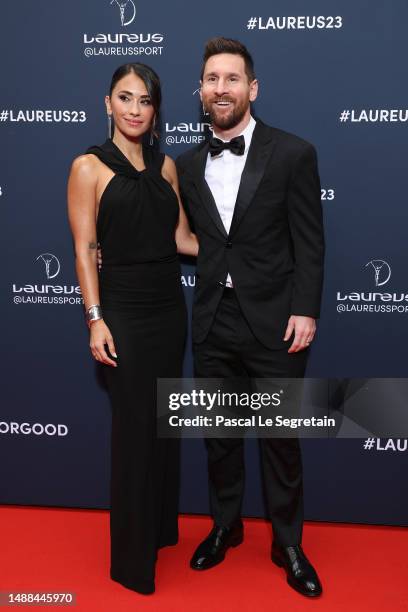 Laureus World Sportsman of the Year 2023 nominee Lionel Messi and wife Antonella Roccuzzo arrives at the 2023 Laureus World Sport Awards Paris red...