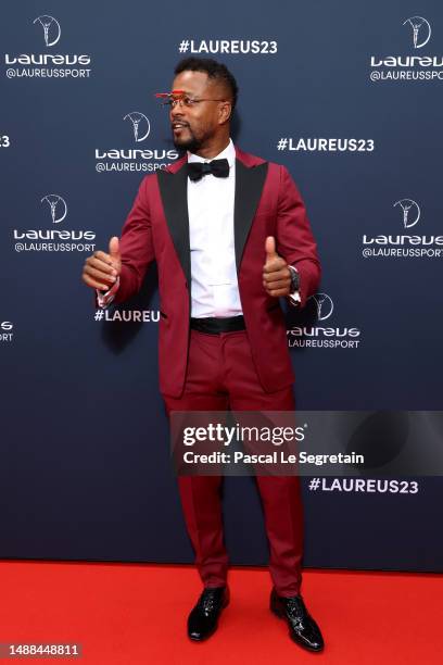 Patrice Evra arrives at the 2023 Laureus World Sport Awards Paris red carpet arrivals at Cour Vendome on May 08, 2023 in Paris, France.